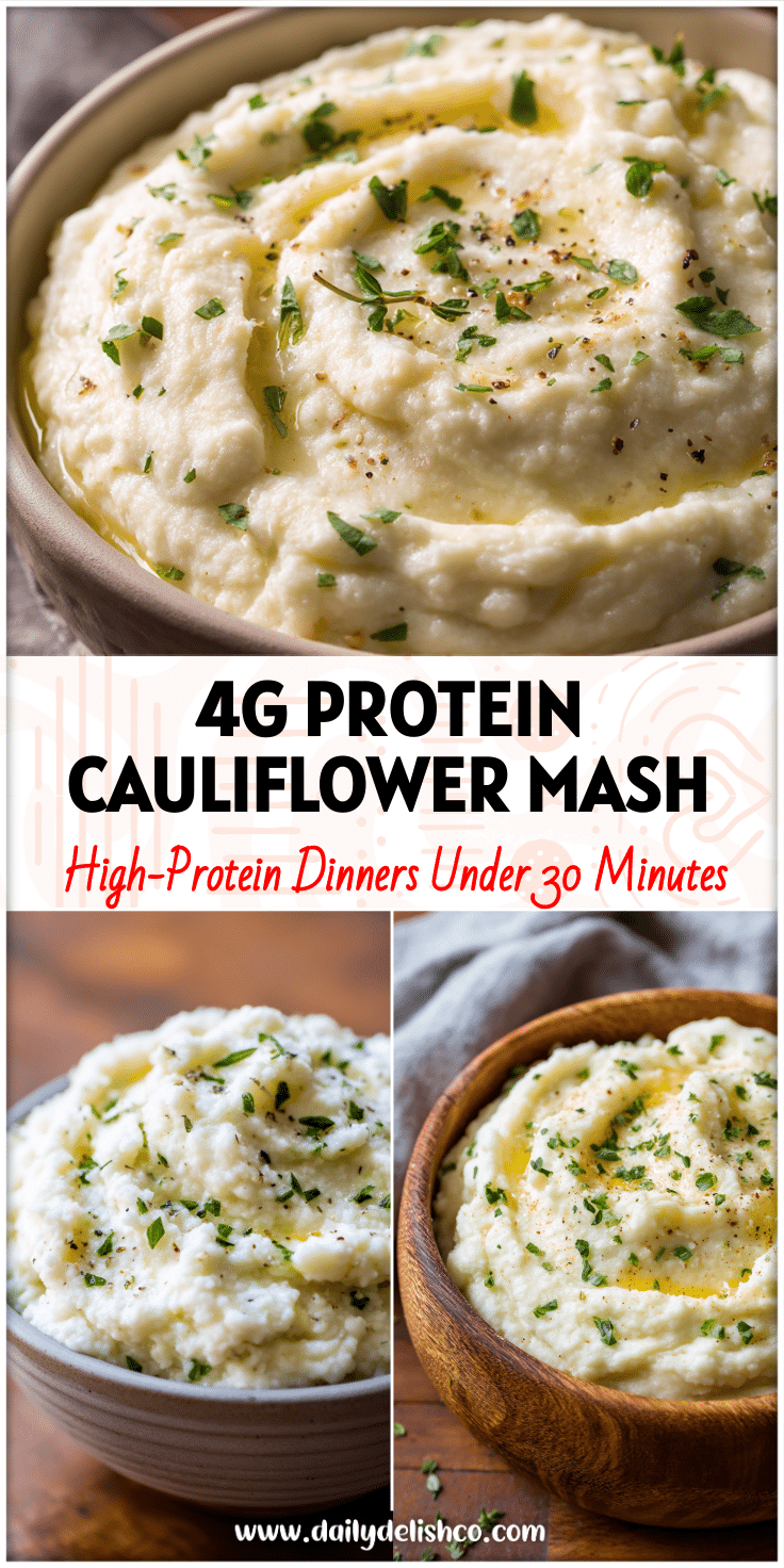 Bowl of Garlic Parmesan Mashed Cauliflower topped with herbs, a creamy Keto Mashed Potatoes style Low Carb Side Dish.
